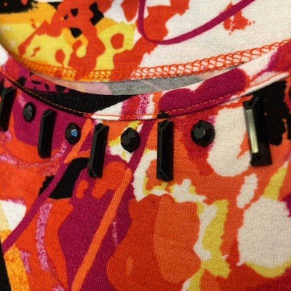 MULTIPLES Soft Knit Dolman Sleeve Top Blouse Floral Paint Design Pink Orange M - Picture 5 of 6